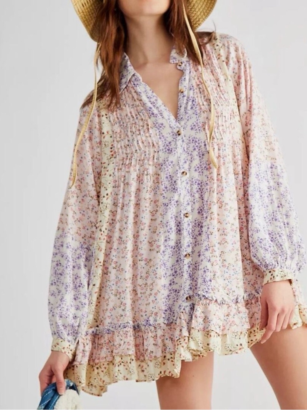 Free People Lost In You Floral Print Ruffled Tunic